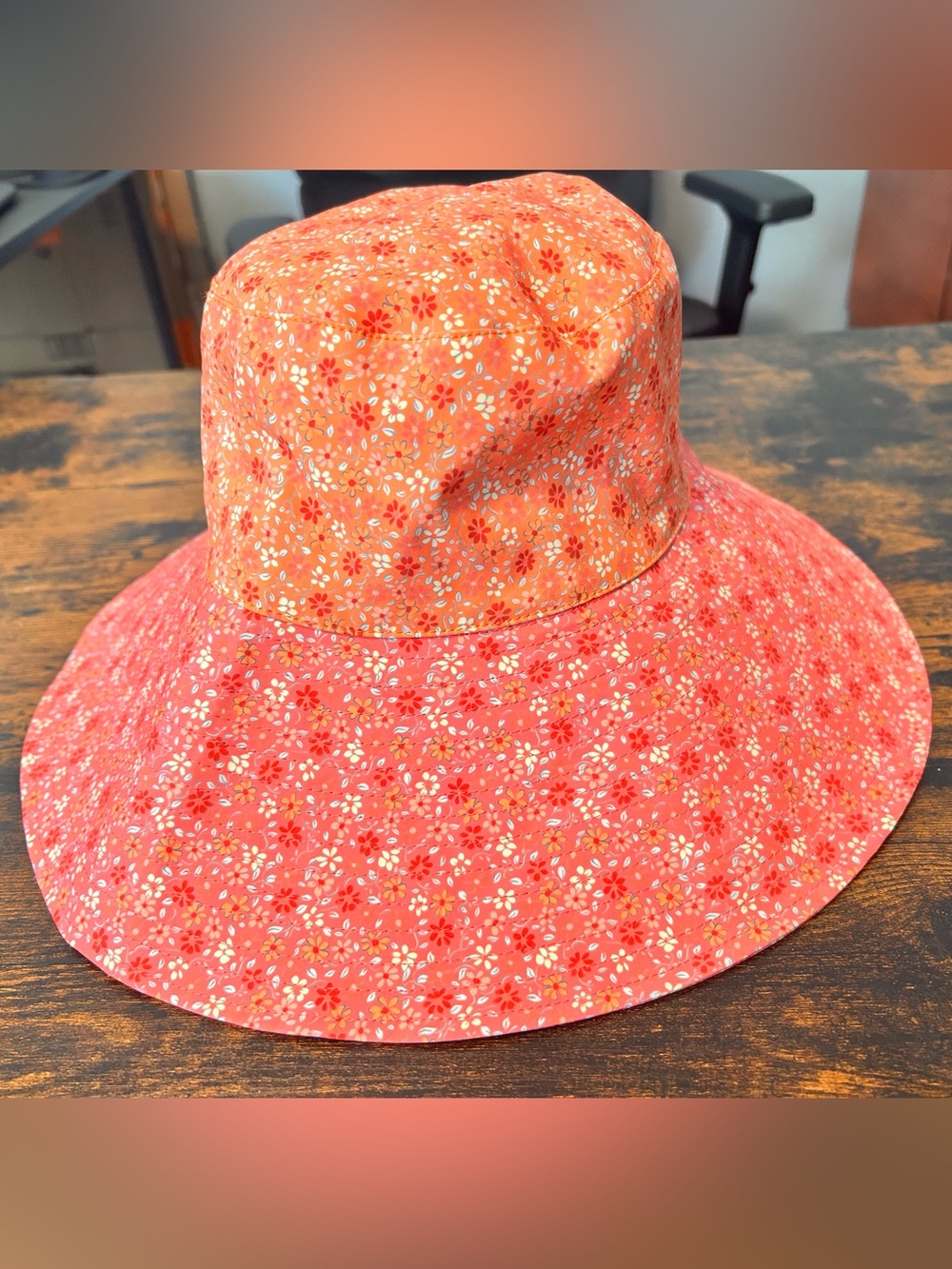 Evie & Emma Women’s One Size Floral Wide-Pink Coral Brim Bucket Hat New